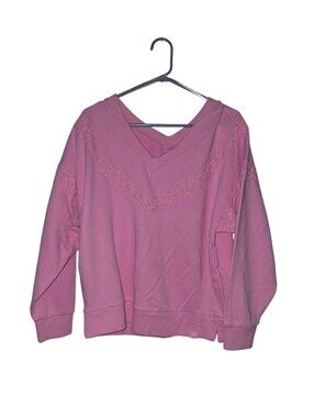 Womens JoyLab Light Pink Lace-Trim Sweatshirt, Oversized XS, NWT!!!